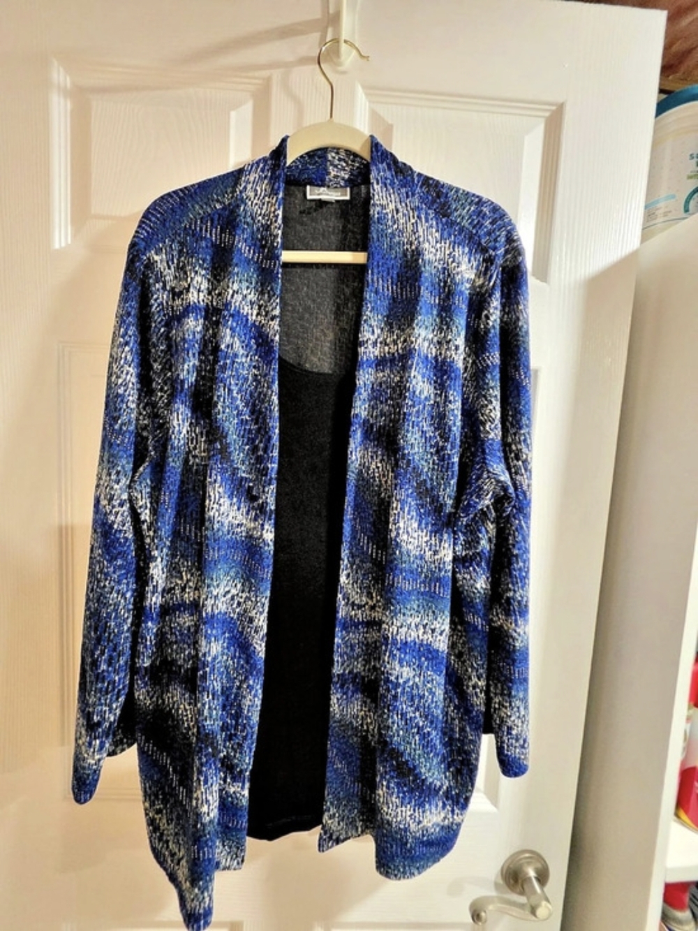 J.M. Collection Abstract Open Front Cardigan Blue & Black 3X Like New